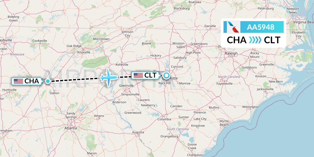 AA5948 American Airlines Flight Map: Chattanooga to Charlotte
