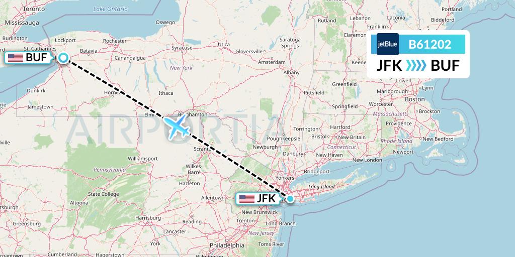 B61202 JetBlue Airways Flight Map: New York to Buffalo