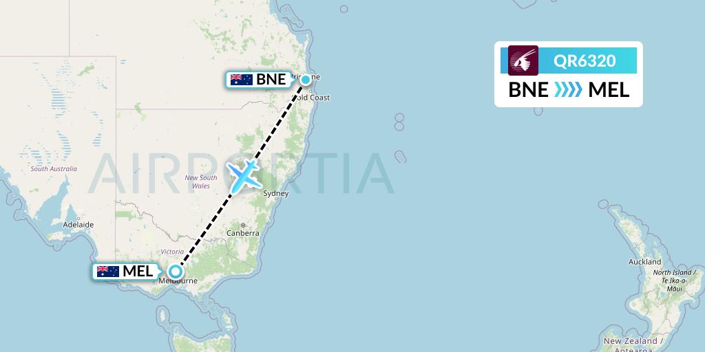 QR6320 Qatar Airways Flight Map: Brisbane to Melbourne
