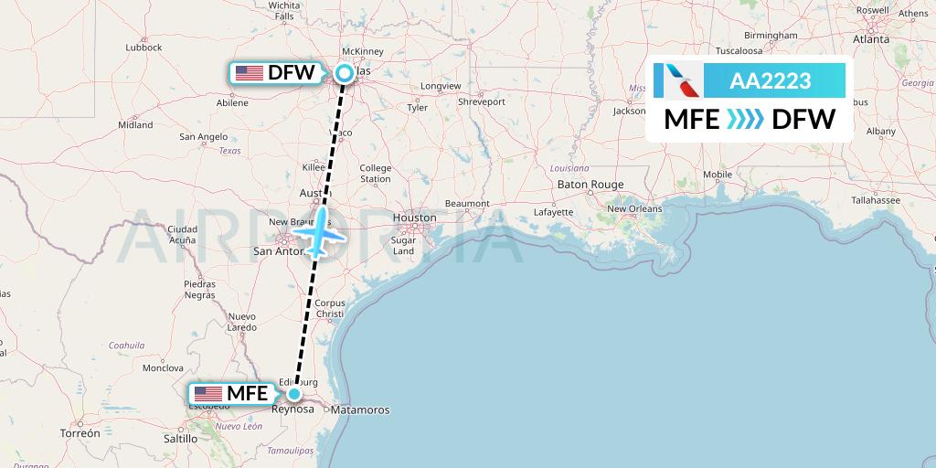 AA2223 American Airlines Flight Map: McAllen to Dallas