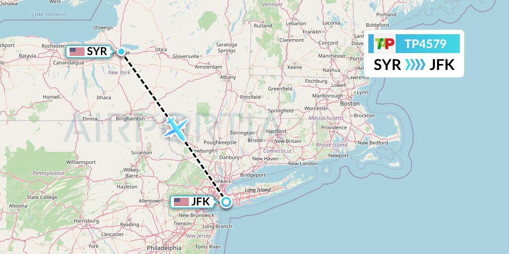 TP4579 TAP Portugal Flight Map: Syracuse to New York