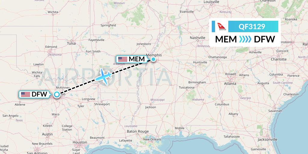 QF3129 Qantas Flight Map: Memphis to Dallas