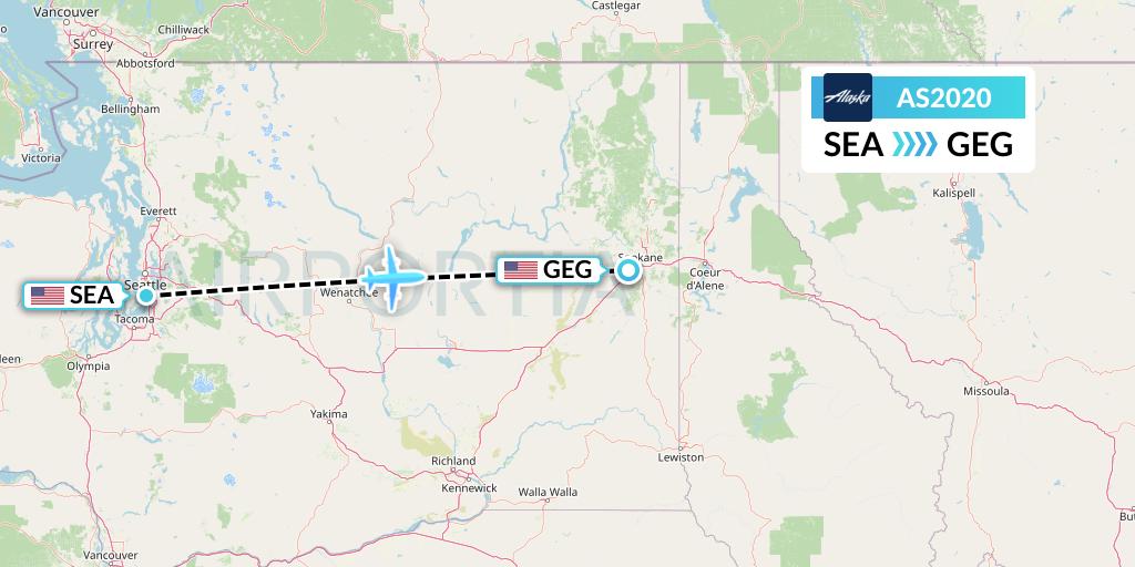 AS2020 Alaska Airlines Flight Map: Seattle to Spokane