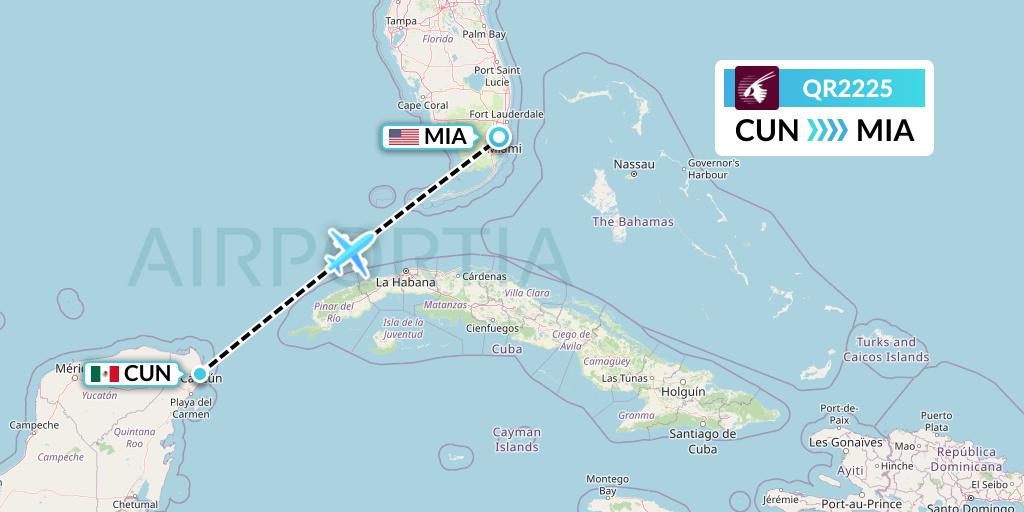 QR2225 Qatar Airways Flight Map: Cancun to Miami