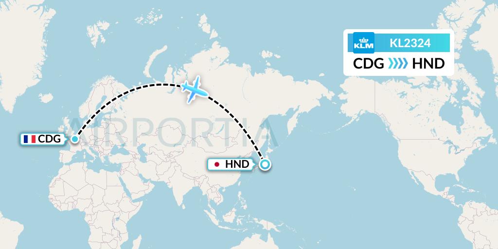 KL2324 KLM Flight Map: Paris to Tokyo