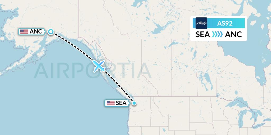 AS92 Alaska Airlines Flight Map: Seattle to Anchorage