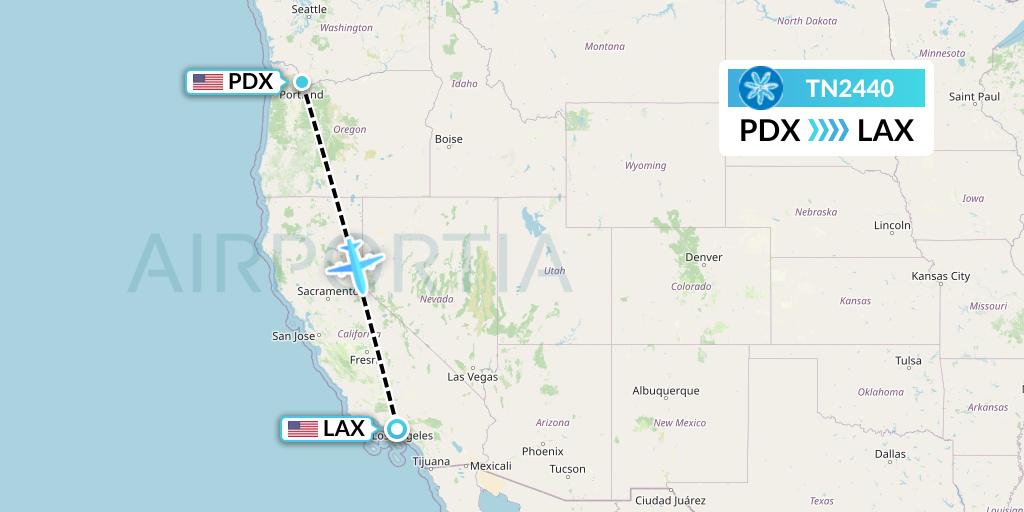 TN2440 Air Tahiti Nui Flight Map: Portland to Los Angeles