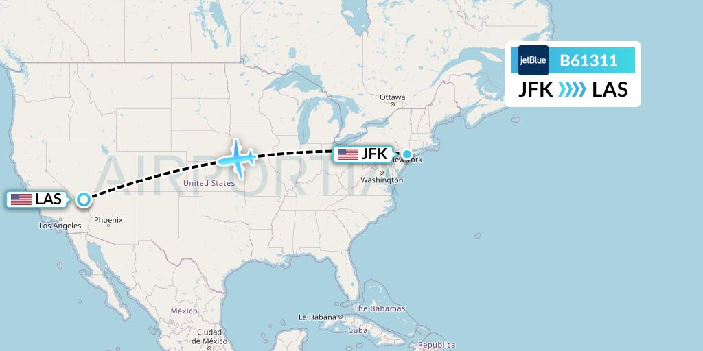 B61311 JetBlue Airways Flight Map: New York to Las Vegas