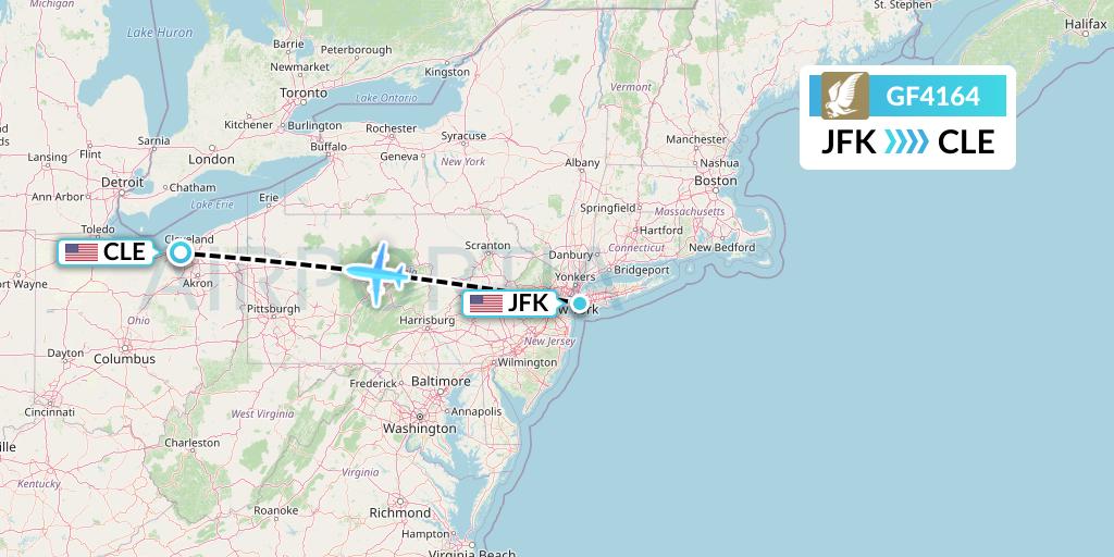 GF4164 Gulf Air Flight Map: New York to Cleveland