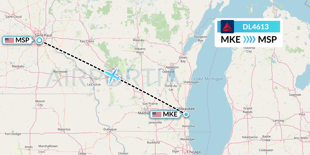 DL4613 Delta Air Lines Flight Map: Milwaukee to Minneapolis