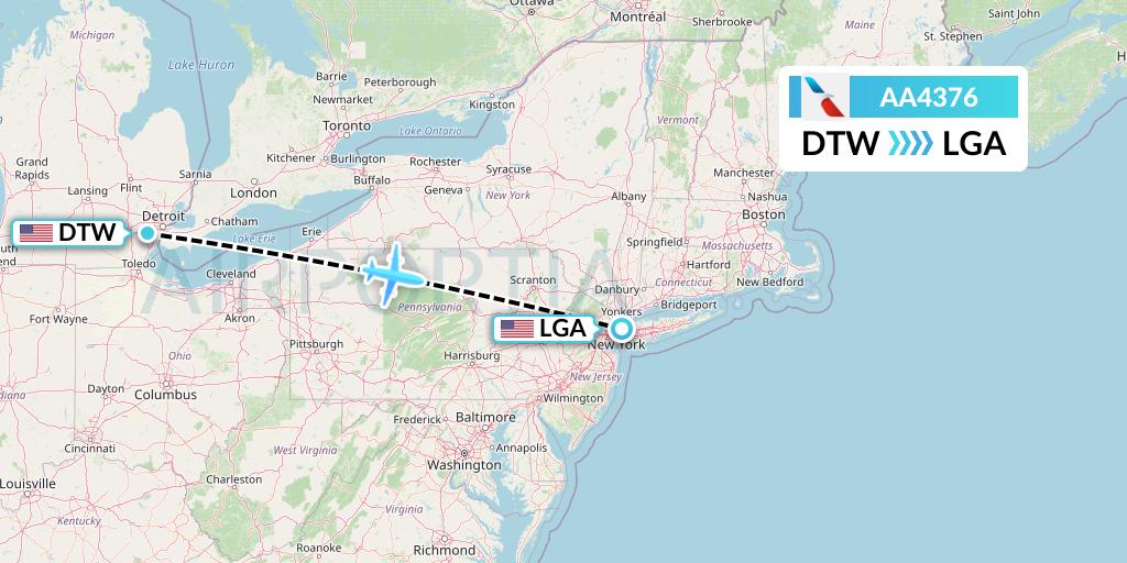 AA4376 American Airlines Flight Map: Detroit to New York