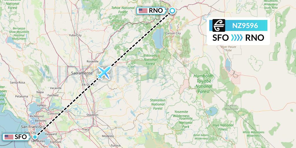 NZ9596 Air New Zealand Flight Map: San Francisco to Reno