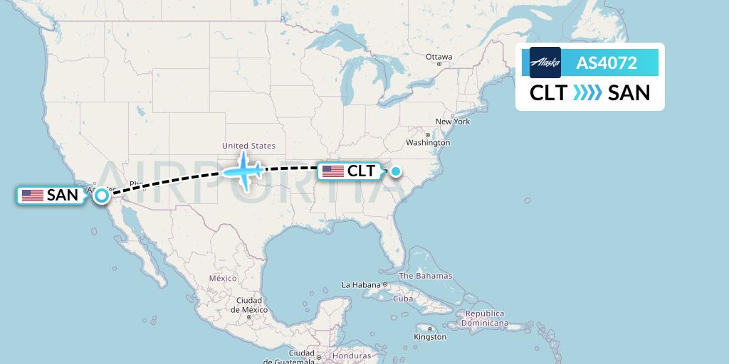 AS4072 Alaska Airlines Flight Map: Charlotte to San Diego