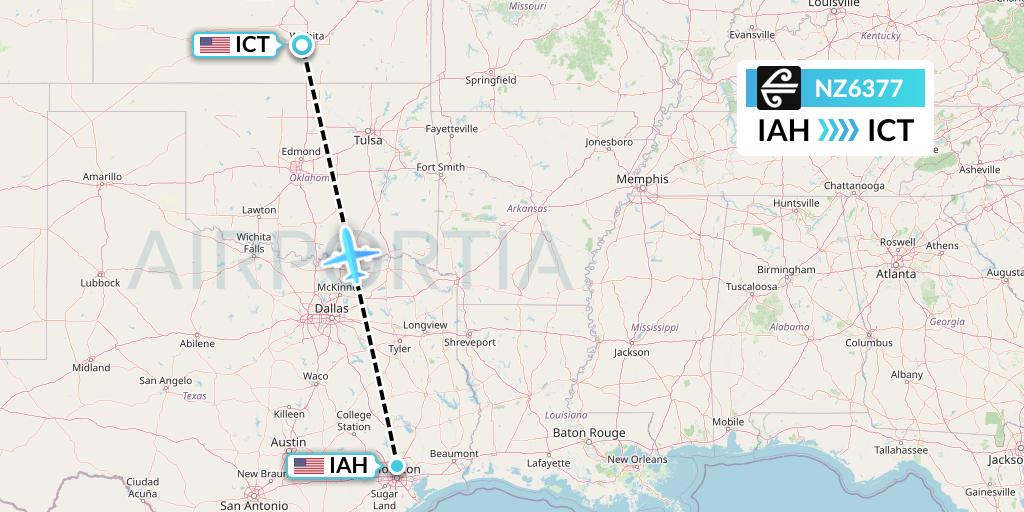 NZ6377 Air New Zealand Flight Map: Houston to Wichita