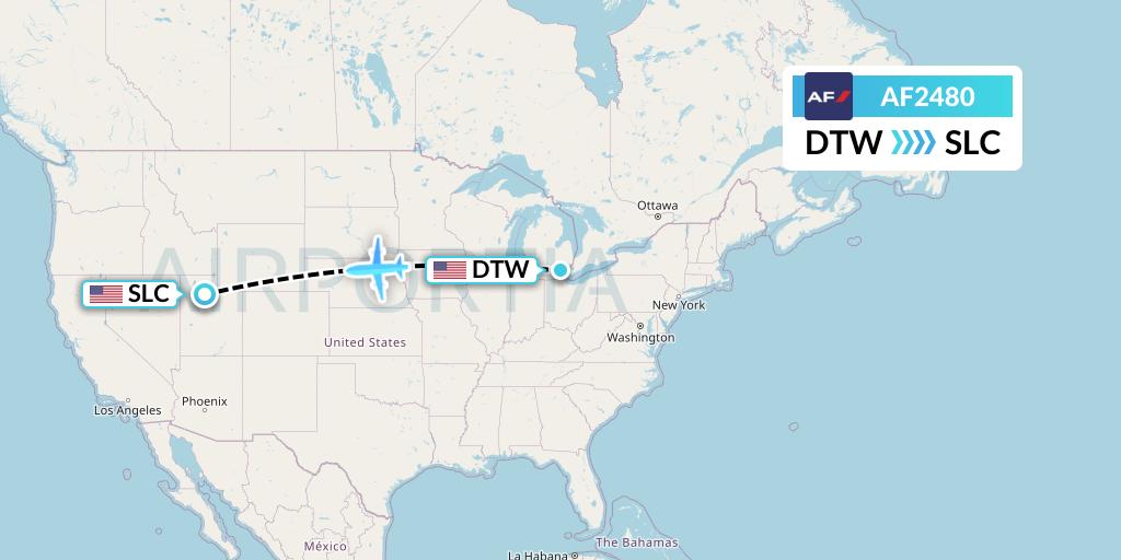 AF2480 Air France Flight Map: Detroit to Salt Lake City