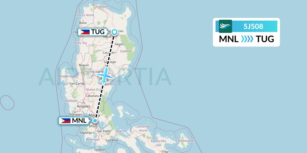 5J508 CEBU Pacific Air Flight Map: Manila to Tuguegarao