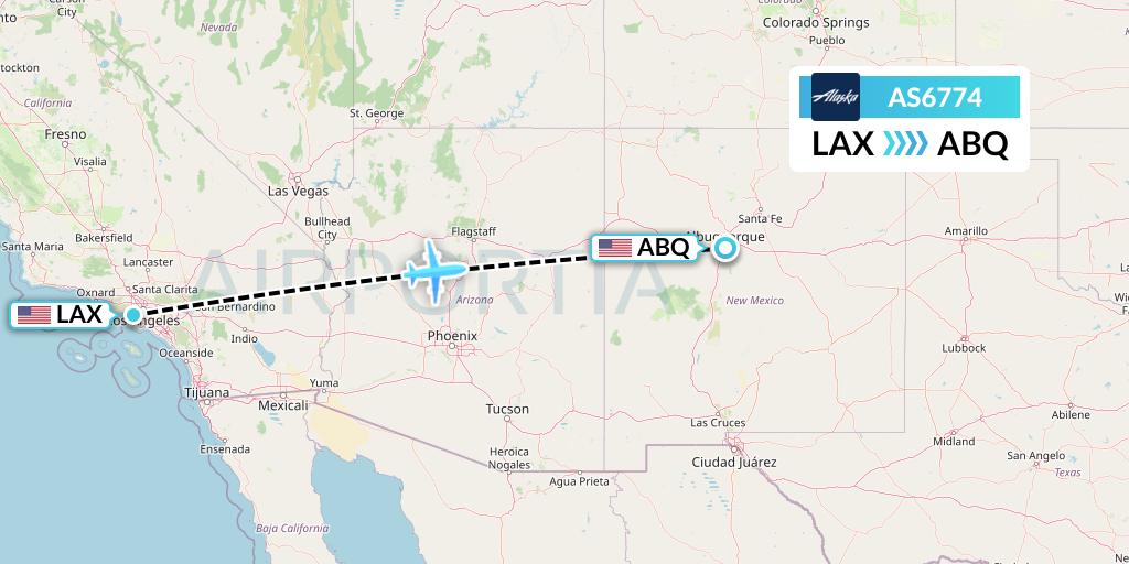 AS6774 Alaska Airlines Flight Map: Los Angeles to Albuquerque