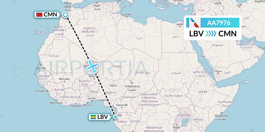 AA7976 American Airlines Flight Map: Libreville to Casablanca