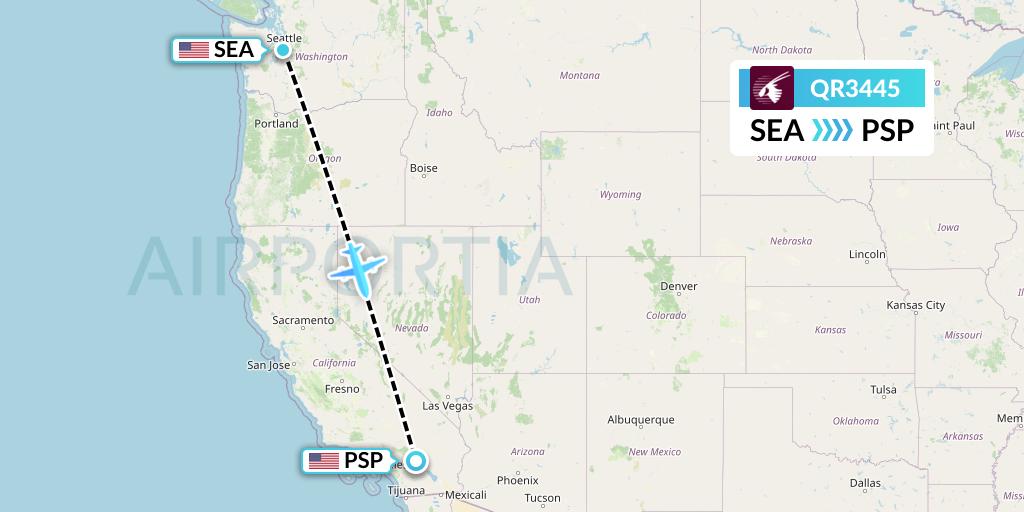 QR3445 Qatar Airways Flight Map: Seattle to Palm Springs