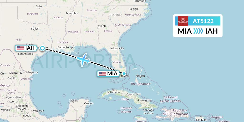 AT5122 Royal Air Maroc Flight Map: Miami to Houston