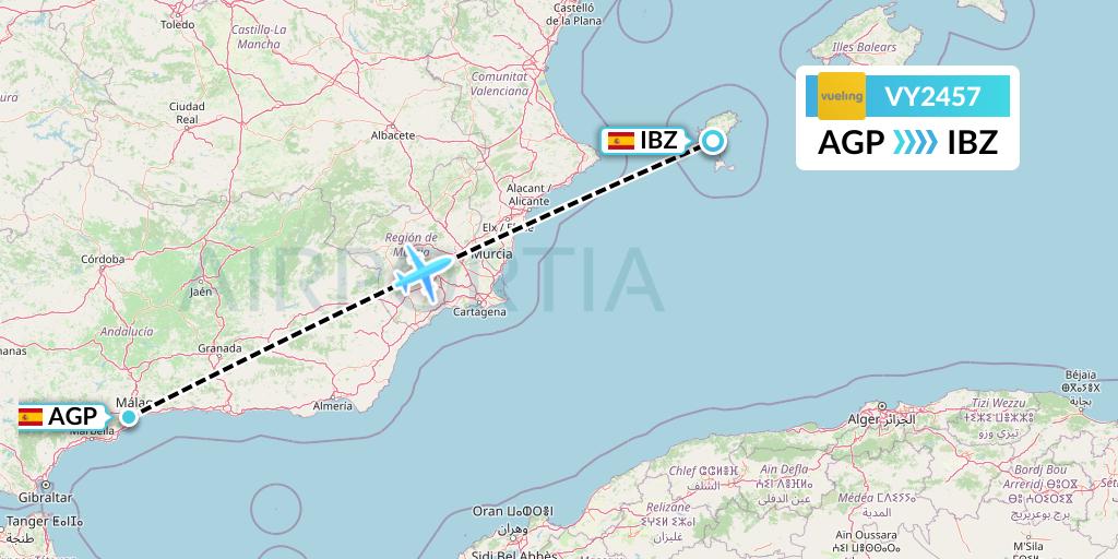 VY2457 Vueling Flight Map: Malaga to Ibiza