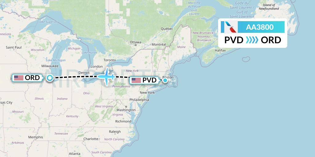 AA3800 American Airlines Flight Map: Providence to Chicago