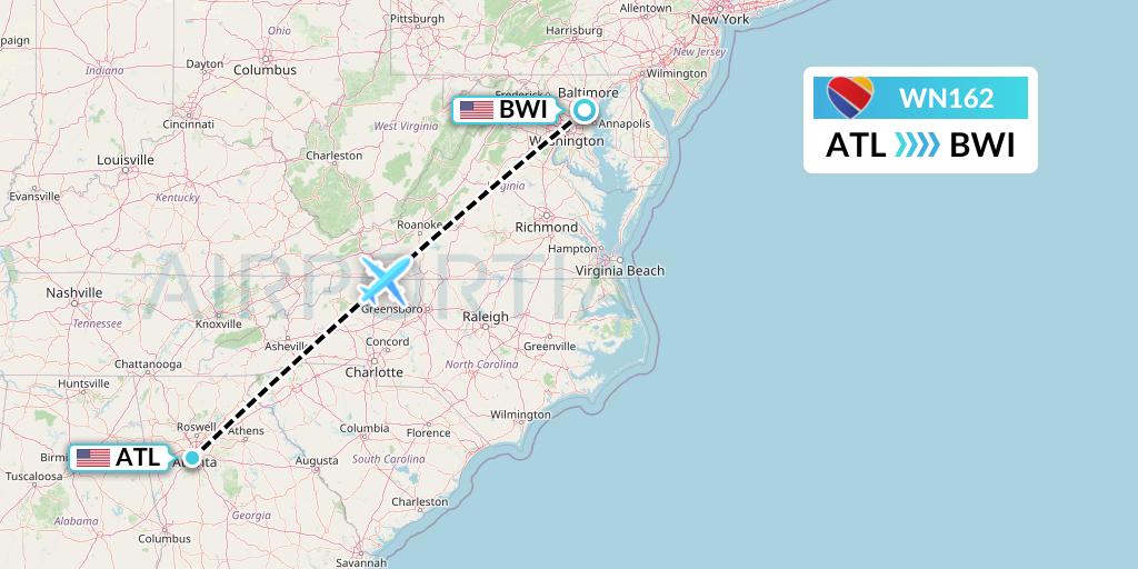 WN162 Southwest Airlines Flight Map: Atlanta to Baltimore