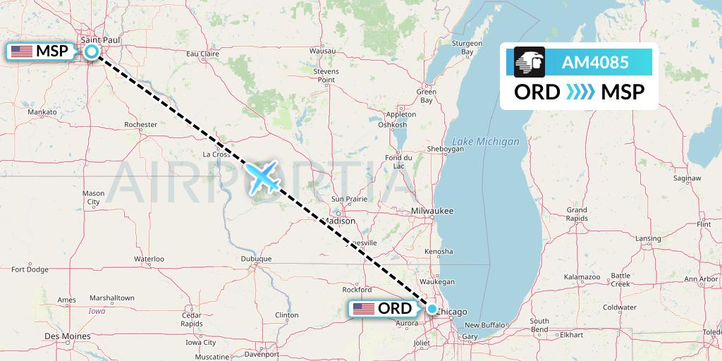 AM4085 Aeromexico Flight Map: Chicago to Minneapolis