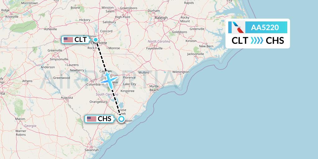 AA5220 American Airlines Flight Map: Charlotte to Charleston