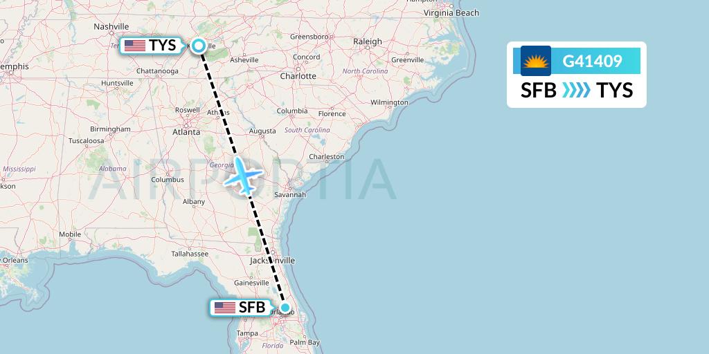 G41409 Allegiant Air Flight Map: Orlando to Knoxville