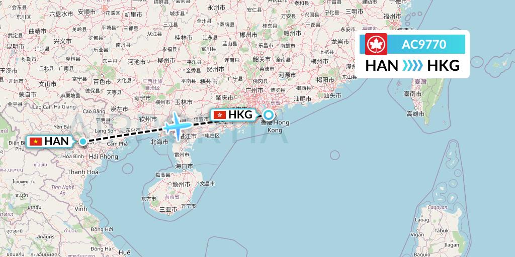 AC9770 Air Canada Flight Map: Hanoi to Hong Kong