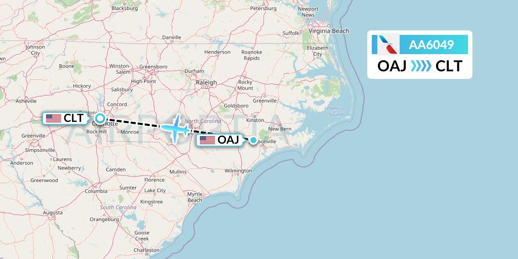 AA6049 American Airlines Flight Map: Jacksonville to Charlotte