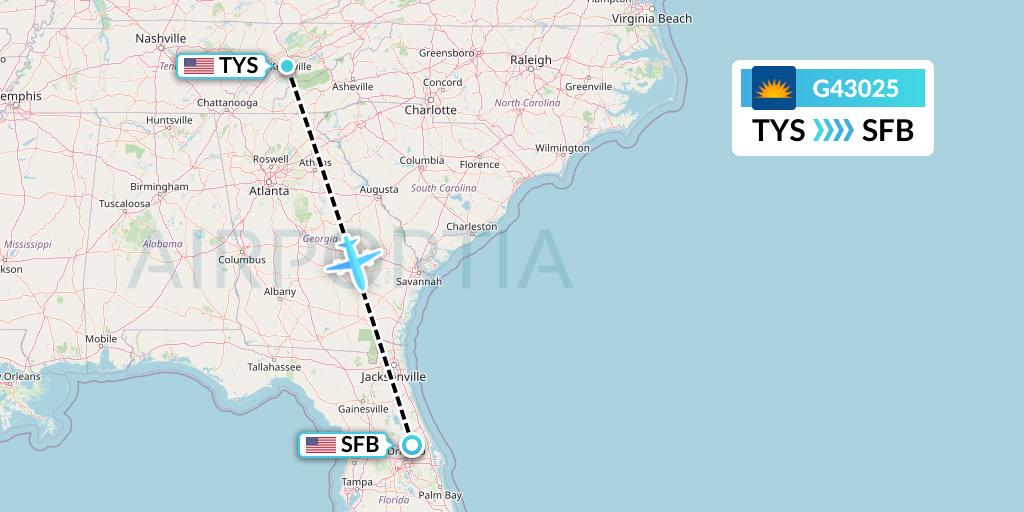 G43025 Allegiant Air Flight Map: Knoxville to Orlando