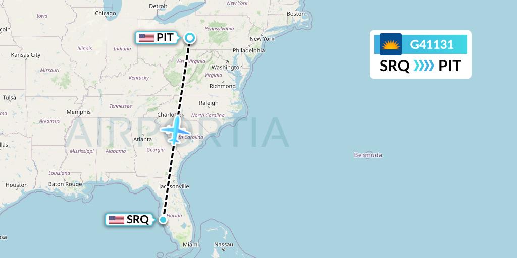 G41131 Allegiant Air Flight Map: Sarasota to Pittsburgh