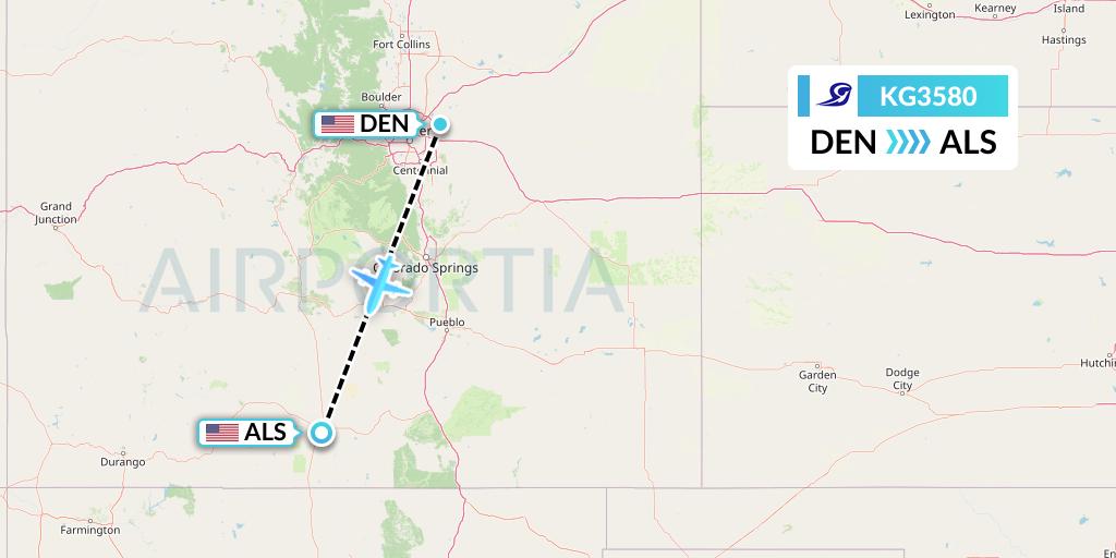 KG3580 Key Lime Air Flight Map: Denver to Alamosa