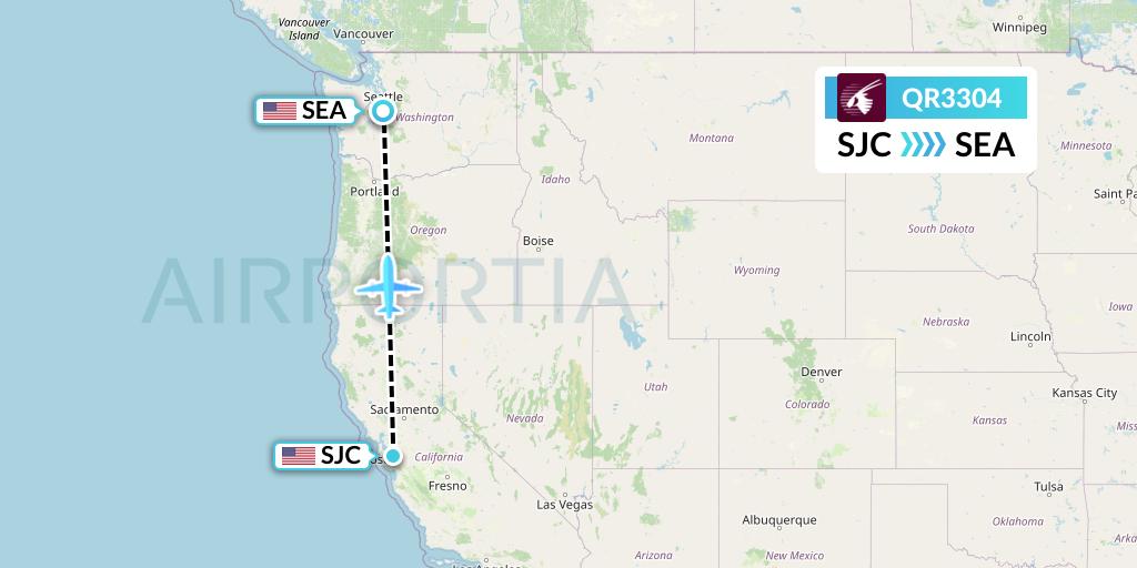 QR3304 Qatar Airways Flight Map: San Jose to Seattle