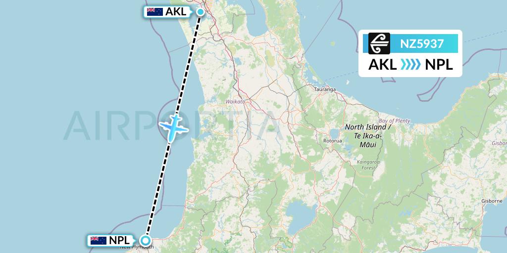 NZ5937 Air New Zealand Flight Map: Auckland to New Plymouth