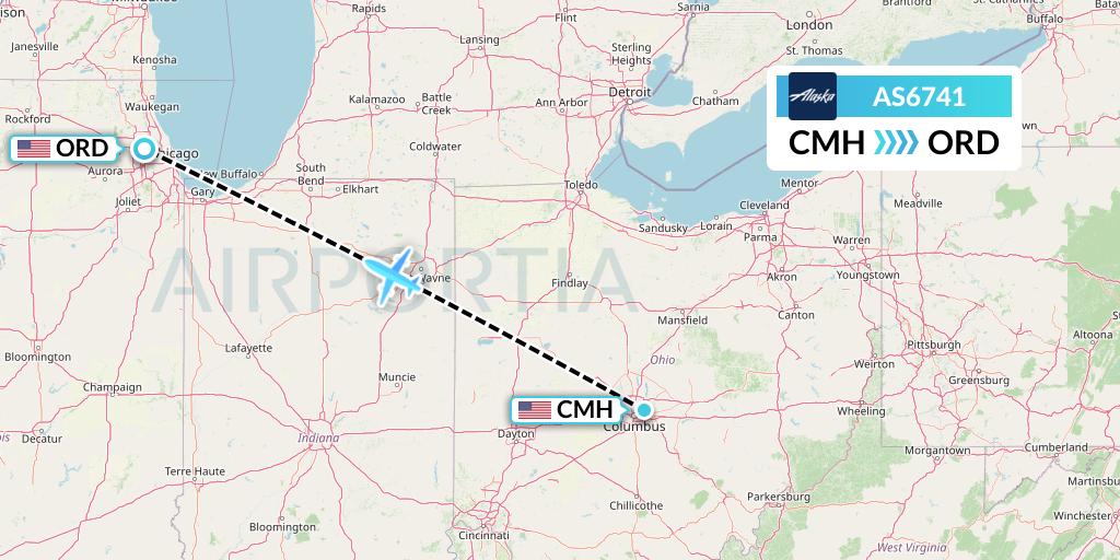 AS6741 Alaska Airlines Flight Map: Columbus to Chicago