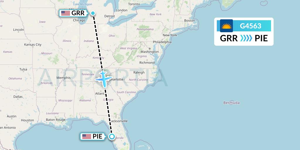 G4563 Allegiant Air Flight Map: Grand Rapids to St. Petersburg