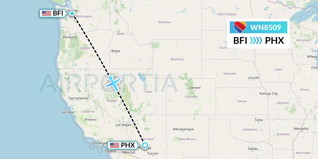 WN8509 Southwest Airlines Flight Map: Seattle to Phoenix