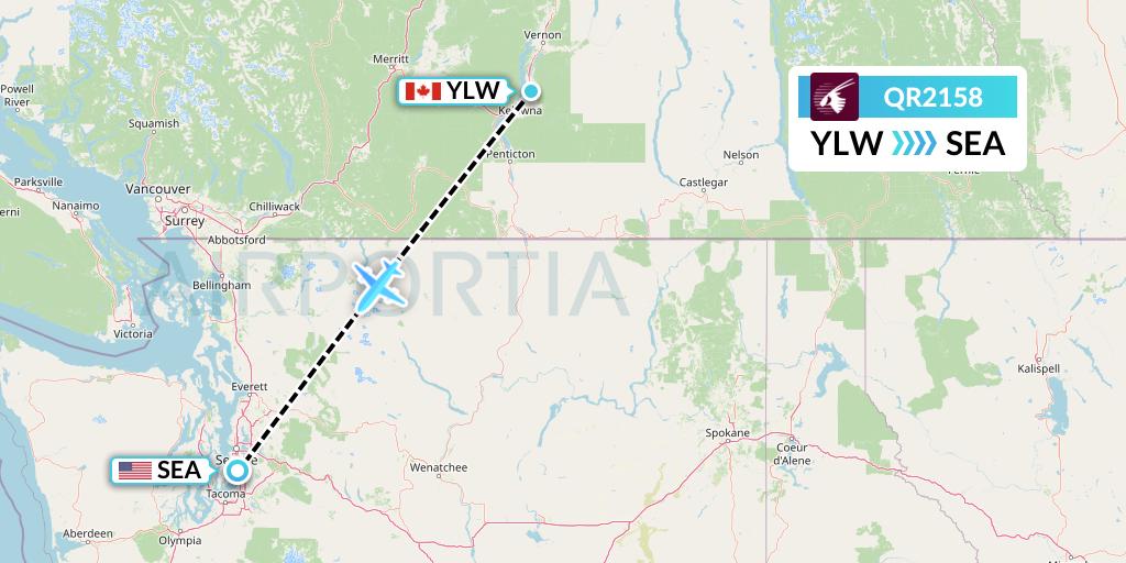 QR2158 Qatar Airways Flight Map: Kelowna to Seattle