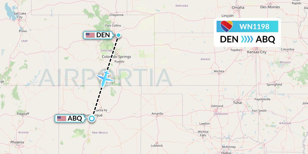 WN1198 Southwest Airlines Flight Map: Denver to Albuquerque