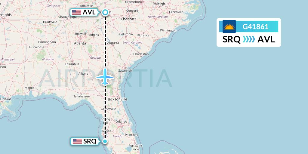 G41861 Allegiant Air Flight Map: Sarasota to Asheville