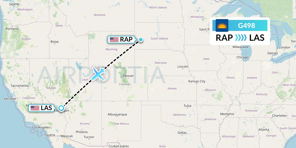 G498 Allegiant Air Flight Map: Rapid City to Las Vegas