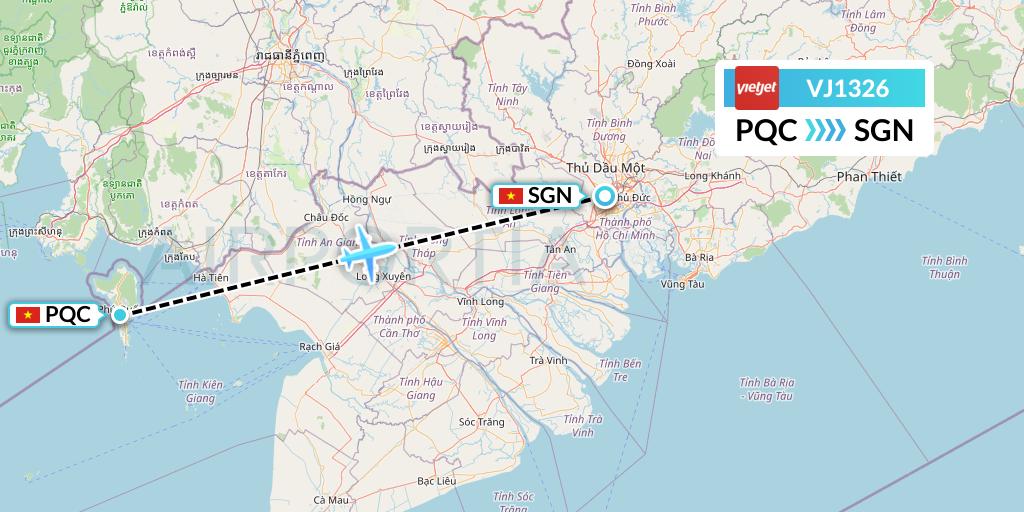 VJ1326 VietJet Air Flight Map: Phu Quoc to Ho Chi Minh City
