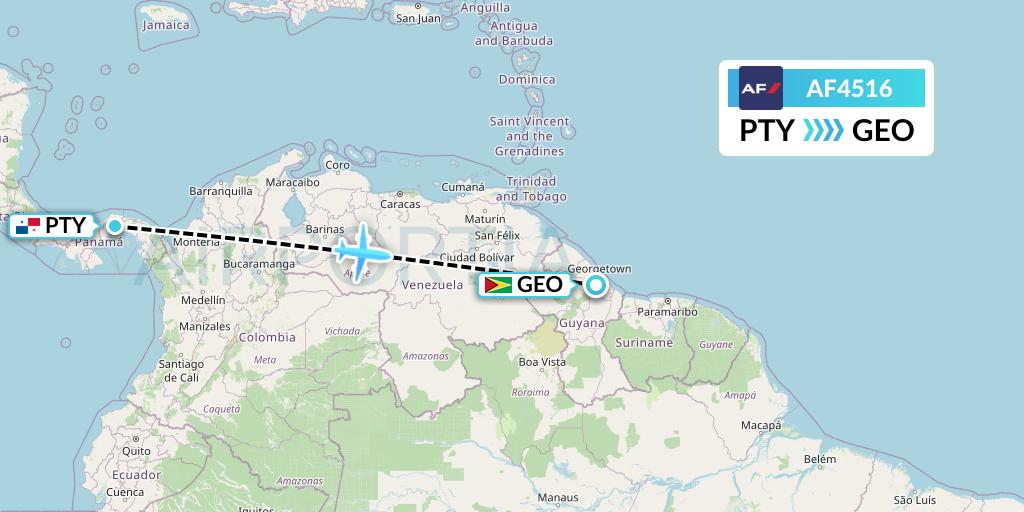 AF4516 Air France Flight Map: Panama City to Georgetown
