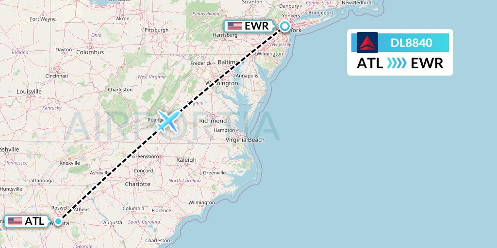DL8840 Delta Air Lines Flight Map: Atlanta to New York