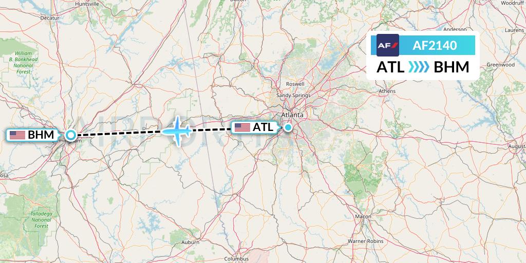 AF2140 Air France Flight Map: Atlanta to Birmingham