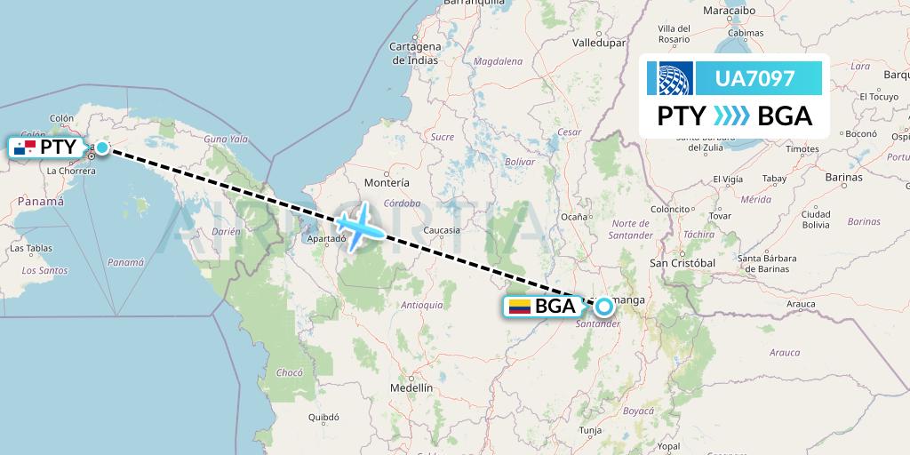 UA7097 United Airlines Flight Map: Panama City to Bucaramanga