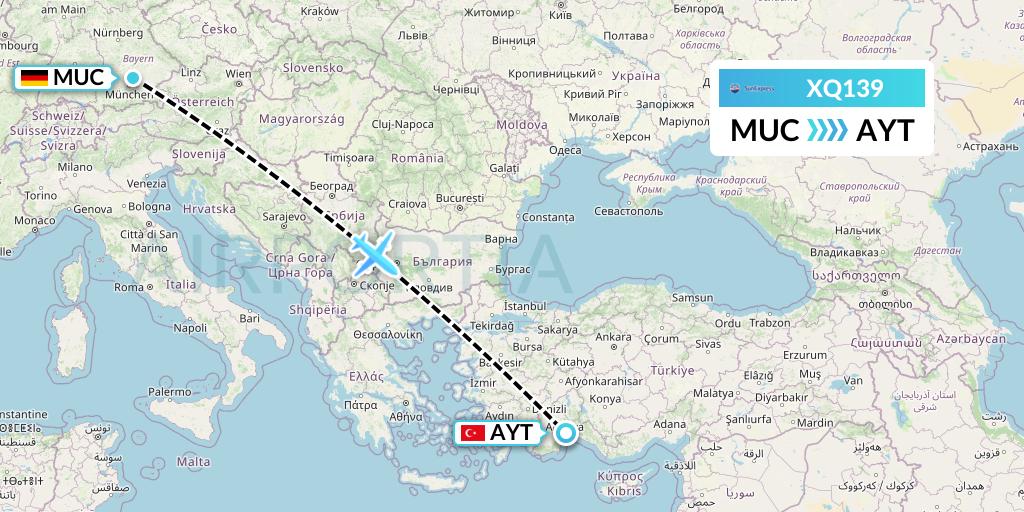 XQ139 SunExpress Flight Map: Munich to Antalya